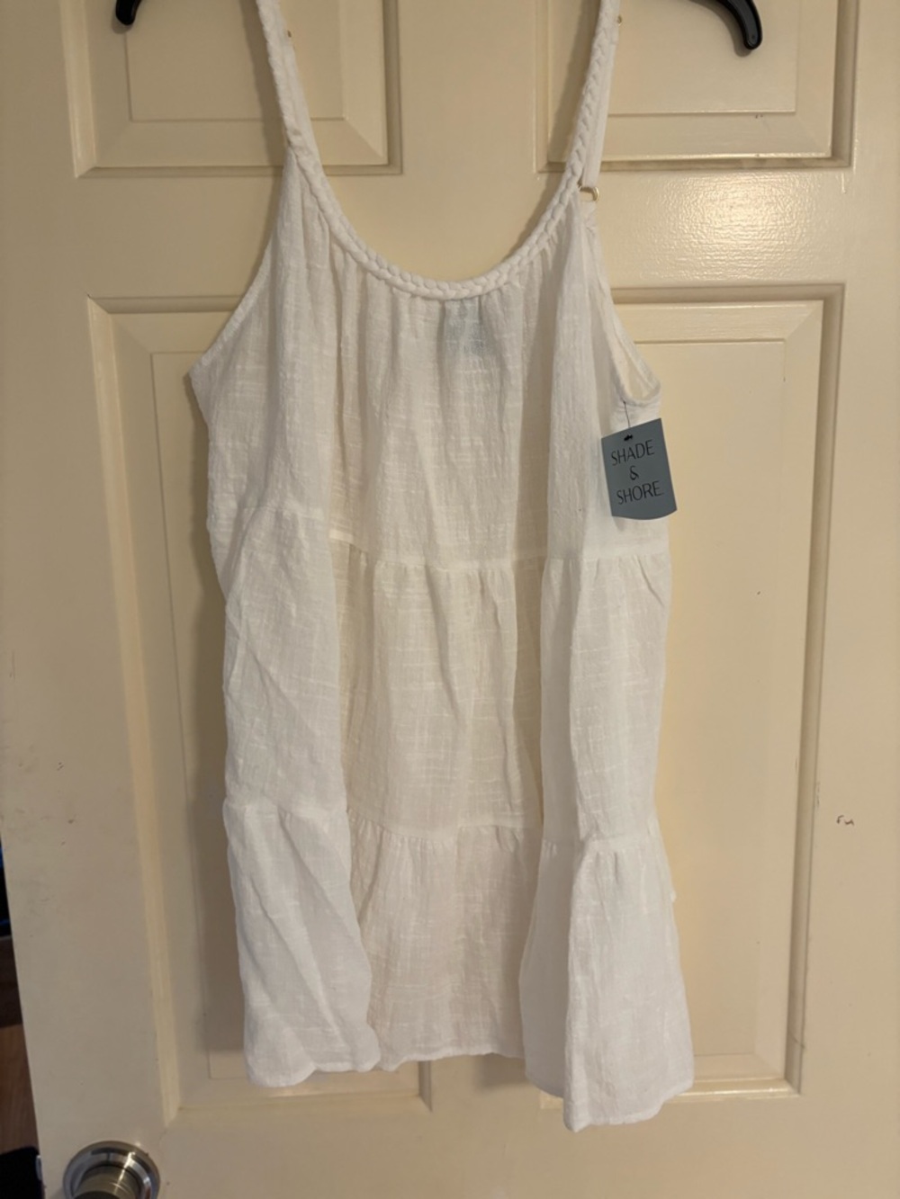 Shade & Shore White  Lightweight Flowy Top. Braided Straps. .
